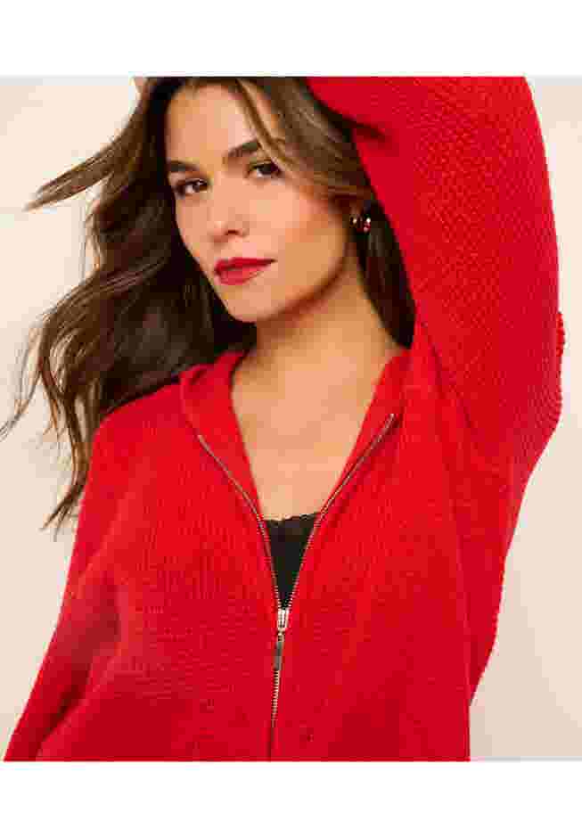 Plus Size Waffle Knit Zip Hoodie image number 4