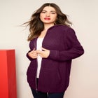 Plus Size Waffle Knit Zip-Front Relaxed Hoodie image number null