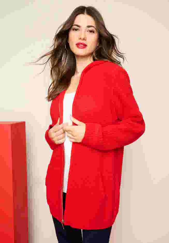 Plus Size Waffle Knit Zip Hoodie image number 0