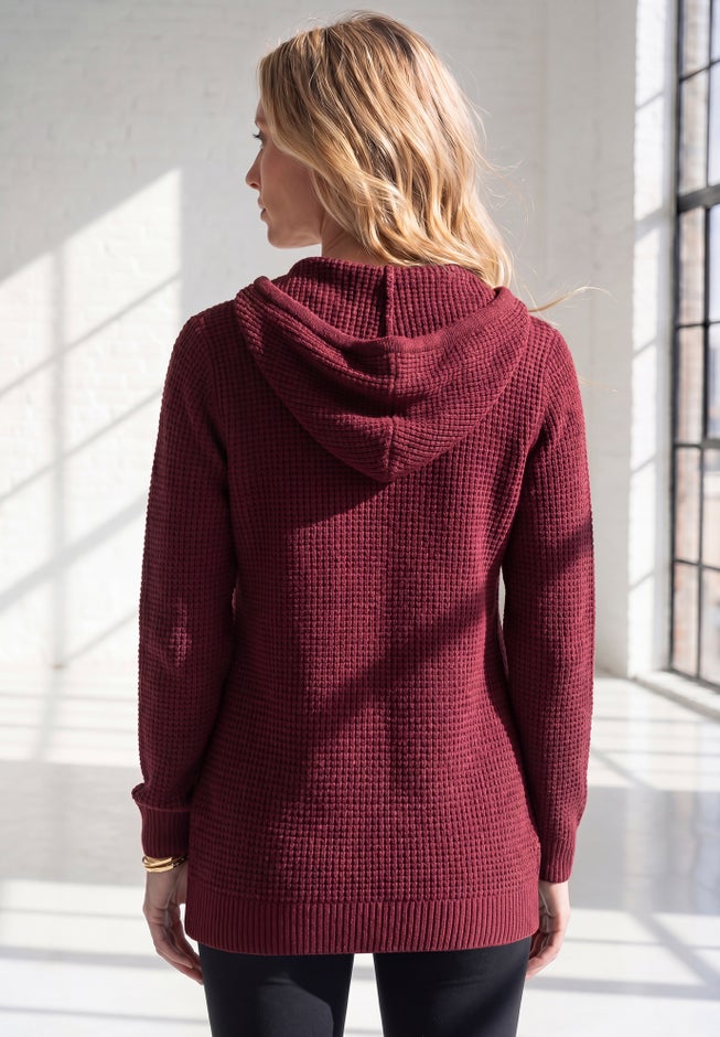 Plus Size Waffle Knit Zip-Front Relaxed Hoodie image number 1