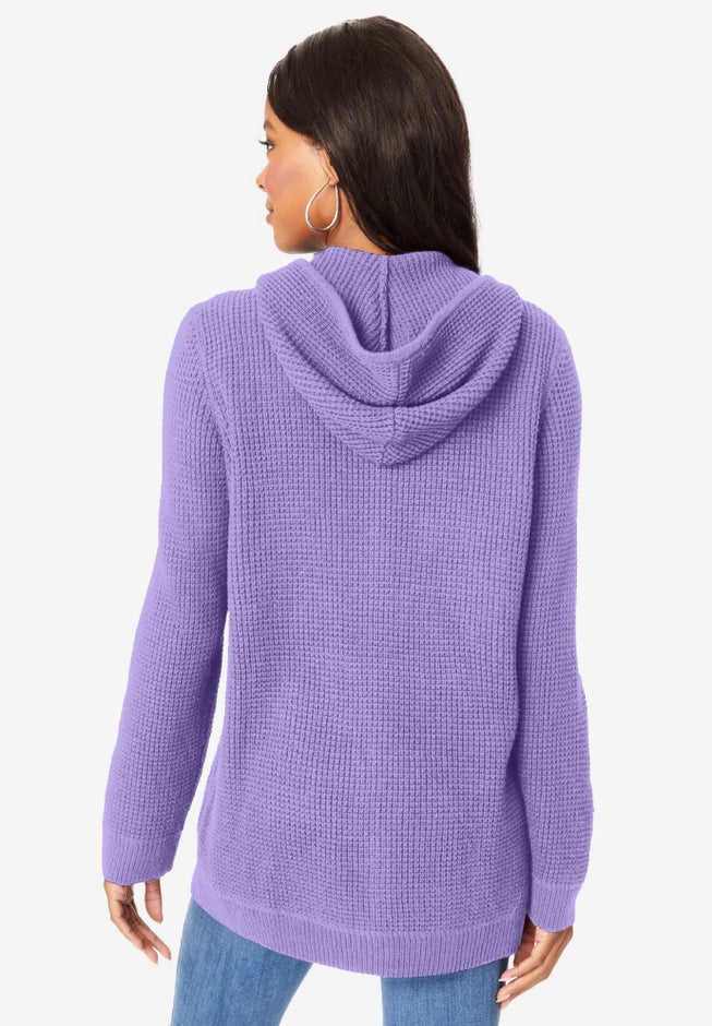 Plus Size Waffle Knit Zip Hoodie image number 1