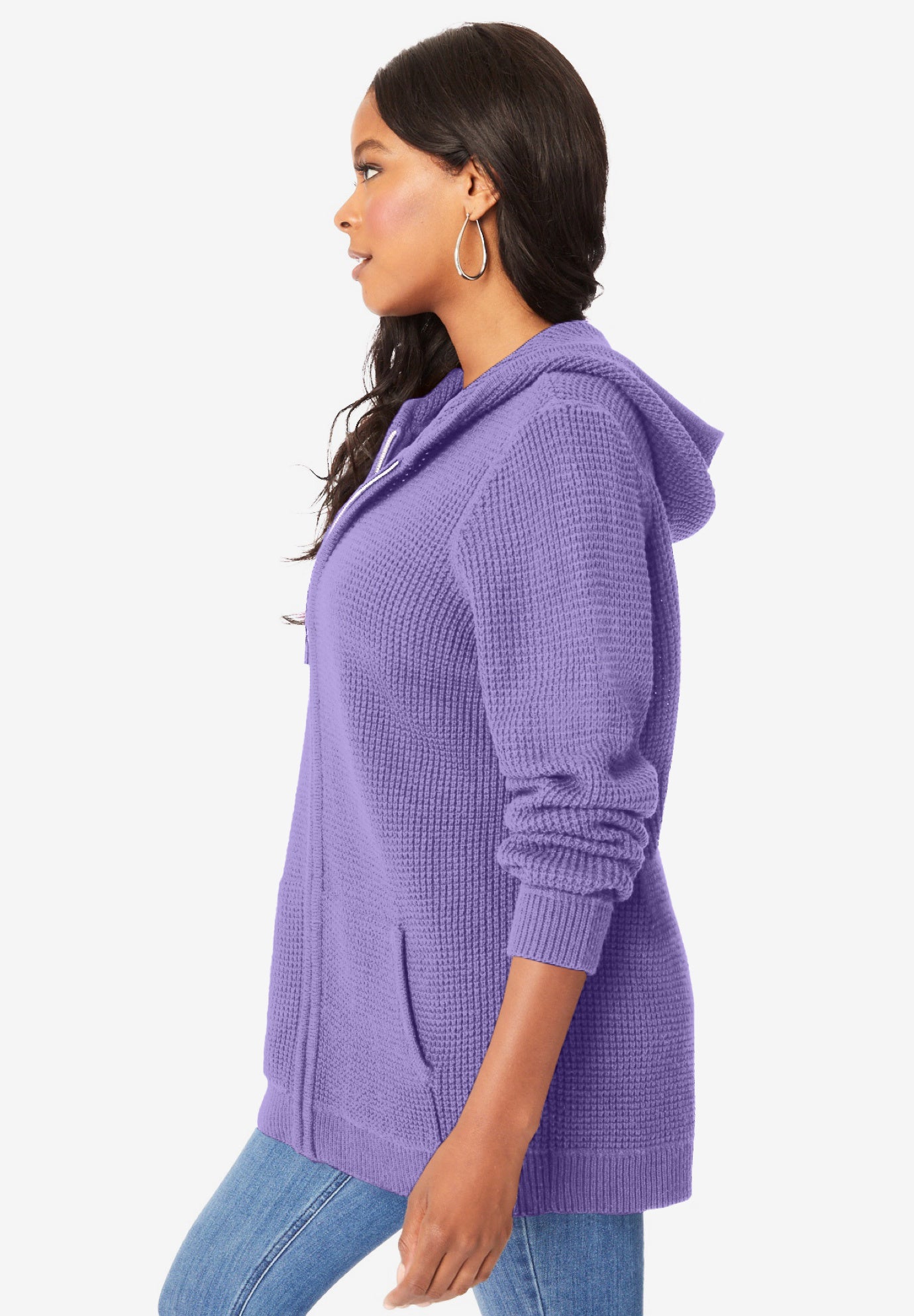 Plus Size Waffle Knit Zip Hoodie image number 2