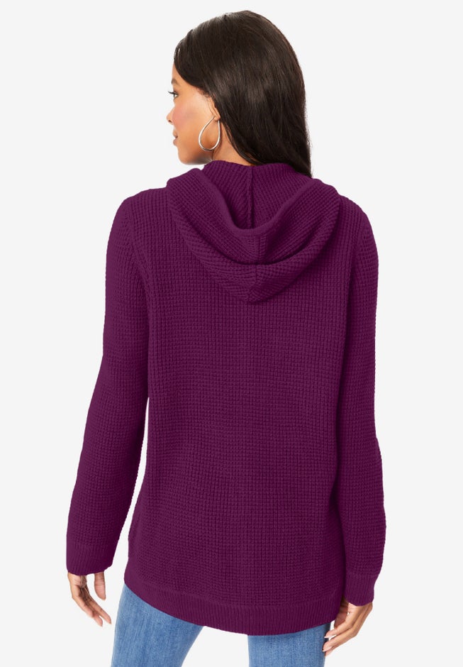 Plus Size Waffle Knit Zip-Front Relaxed Hoodie image number 5