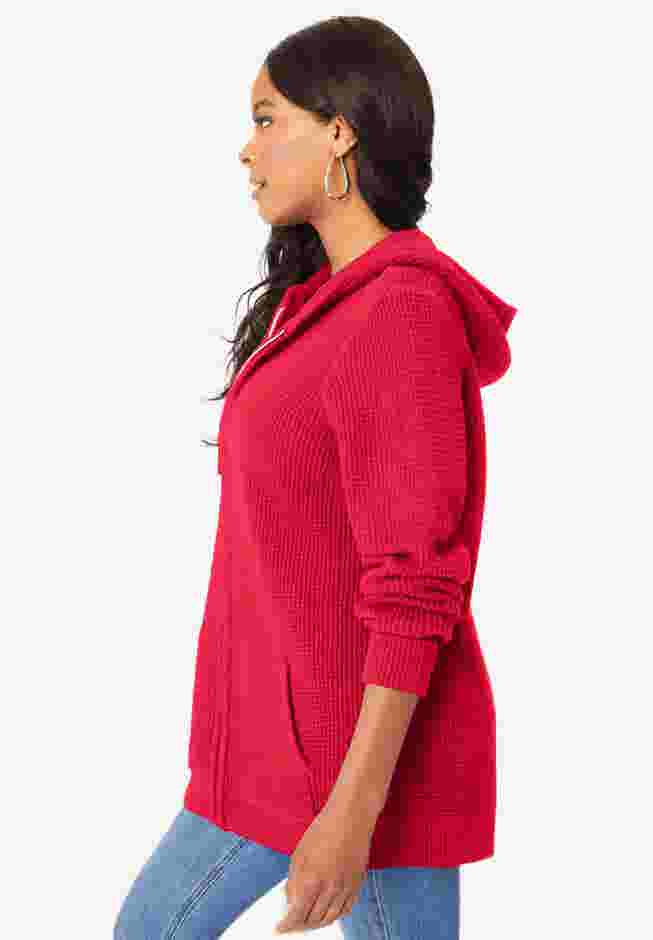 Plus Size Waffle Knit Zip Hoodie image number 3