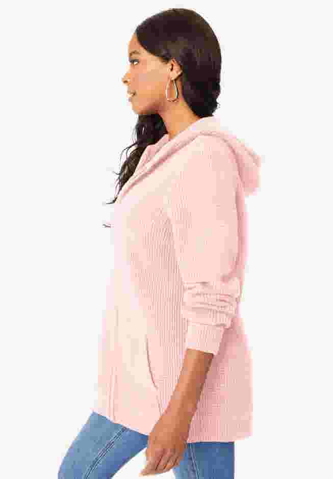 Plus Size Waffle Knit Zip Hoodie image number 2