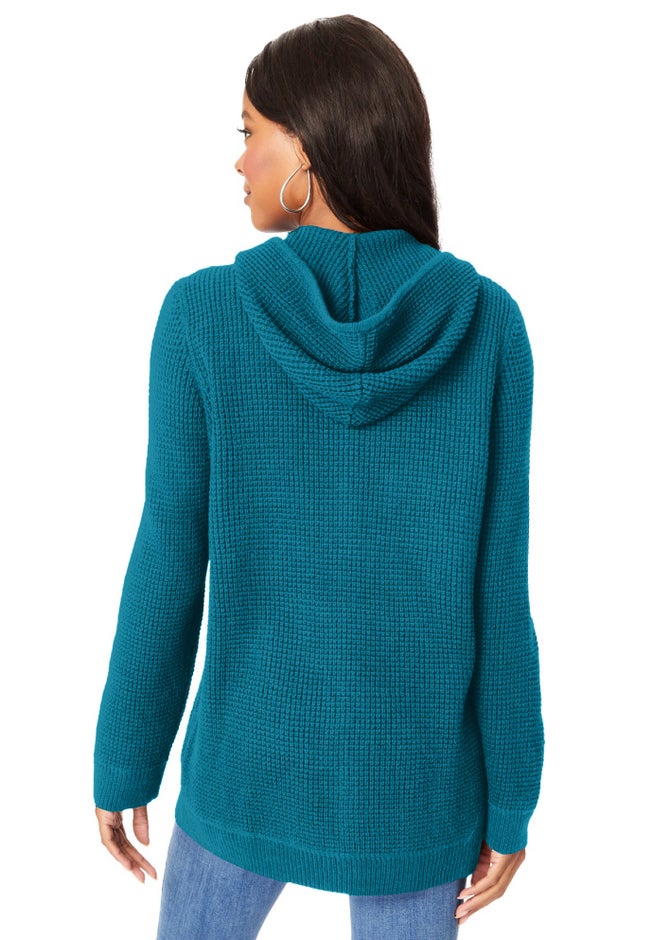 Plus Size Waffle Knit Zip Hoodie image number 1