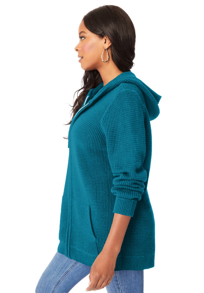 Plus Size Waffle Knit Zip Hoodie image number 2