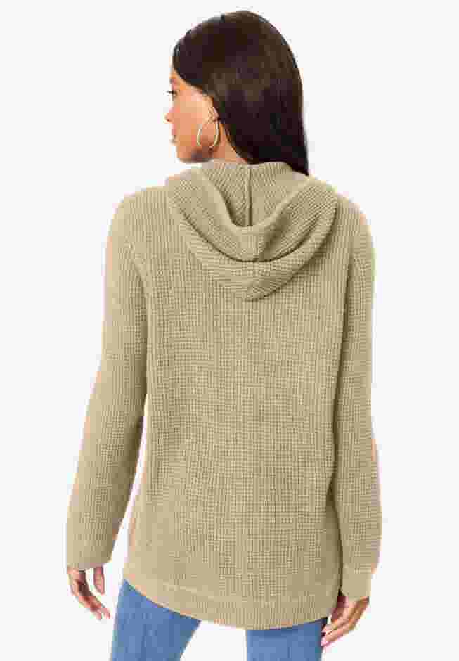 Plus Size Waffle Knit Zip Hoodie image number 1