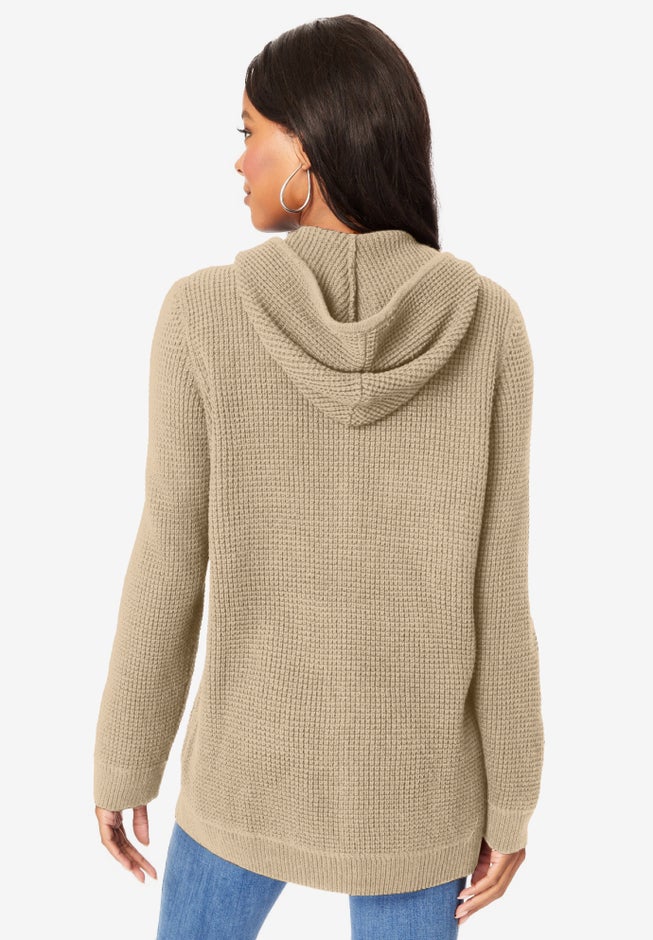 Plus Size Waffle Knit Zip Hoodie image number 1