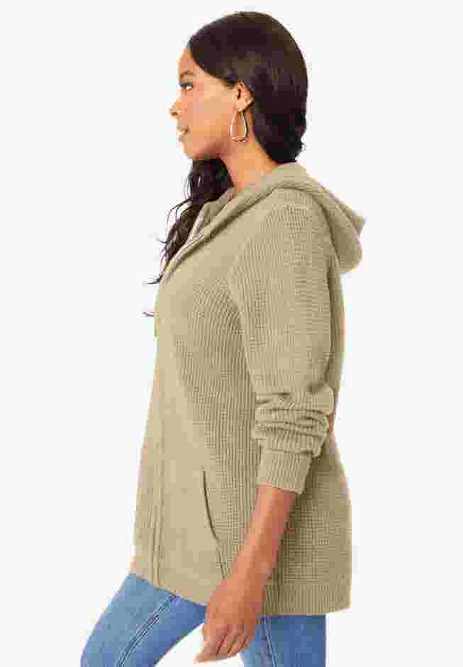 Plus Size Waffle Knit Zip Hoodie image number 2