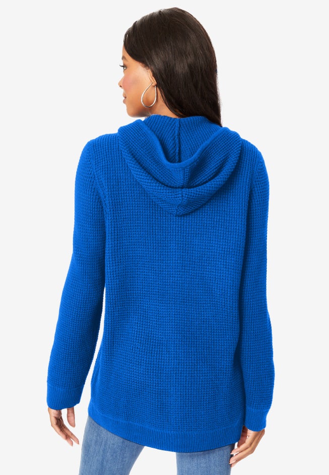 Plus Size Waffle Knit Zip-Front Relaxed Hoodie image number 4