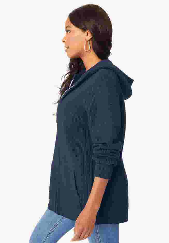 Plus Size Waffle Knit Zip Hoodie image number 2