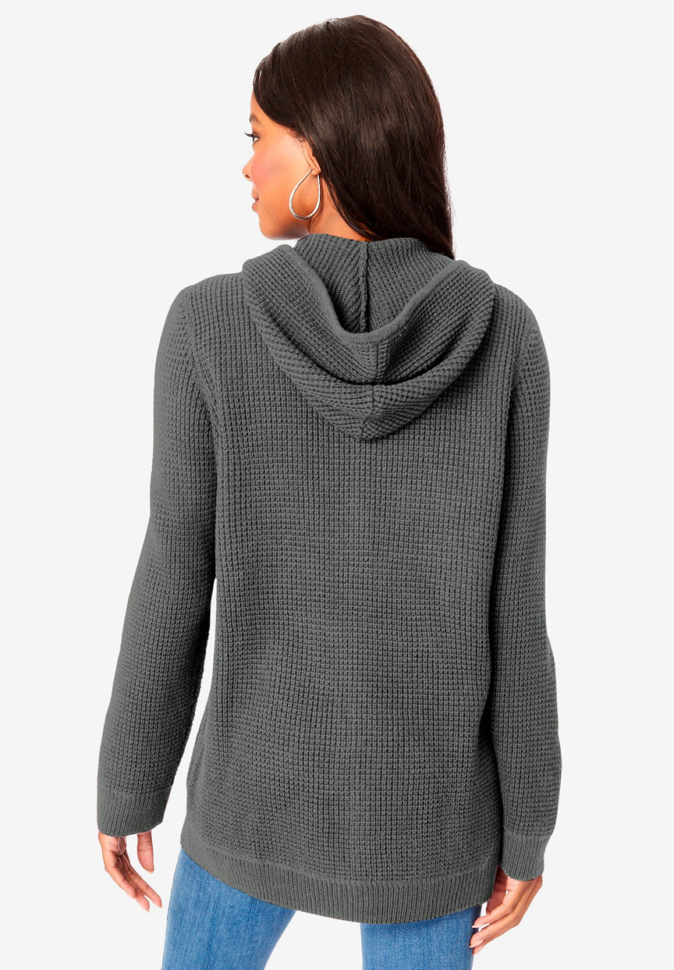 Plus Size Waffle Knit Zip Hoodie image number 1