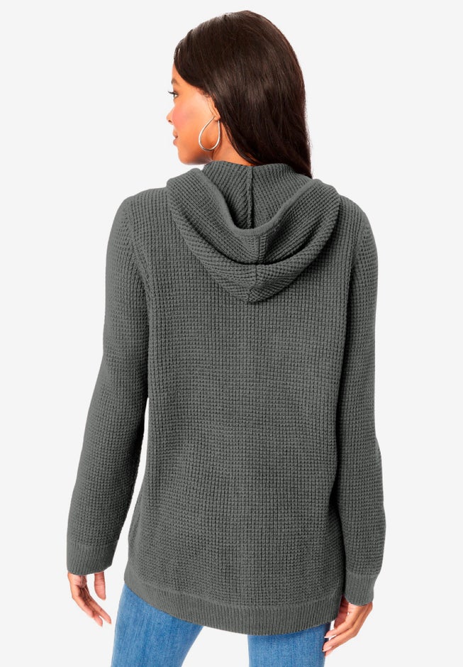 Plus Size Waffle Knit Zip Hoodie image number 1
