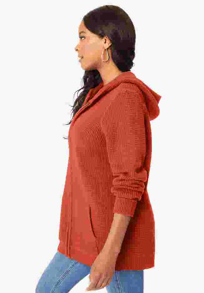 Plus Size Waffle Knit Zip Hoodie image number 2