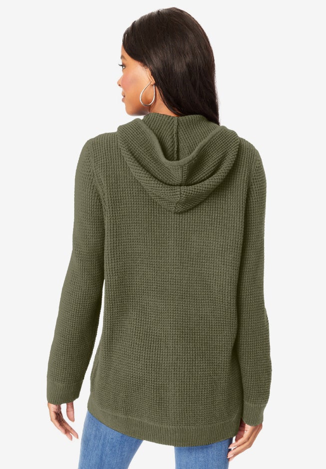 Plus Size Waffle Knit Zip Hoodie image number 1