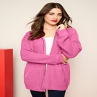 Plus Size Waffle Knit Zip-Front Relaxed Hoodie image number 1