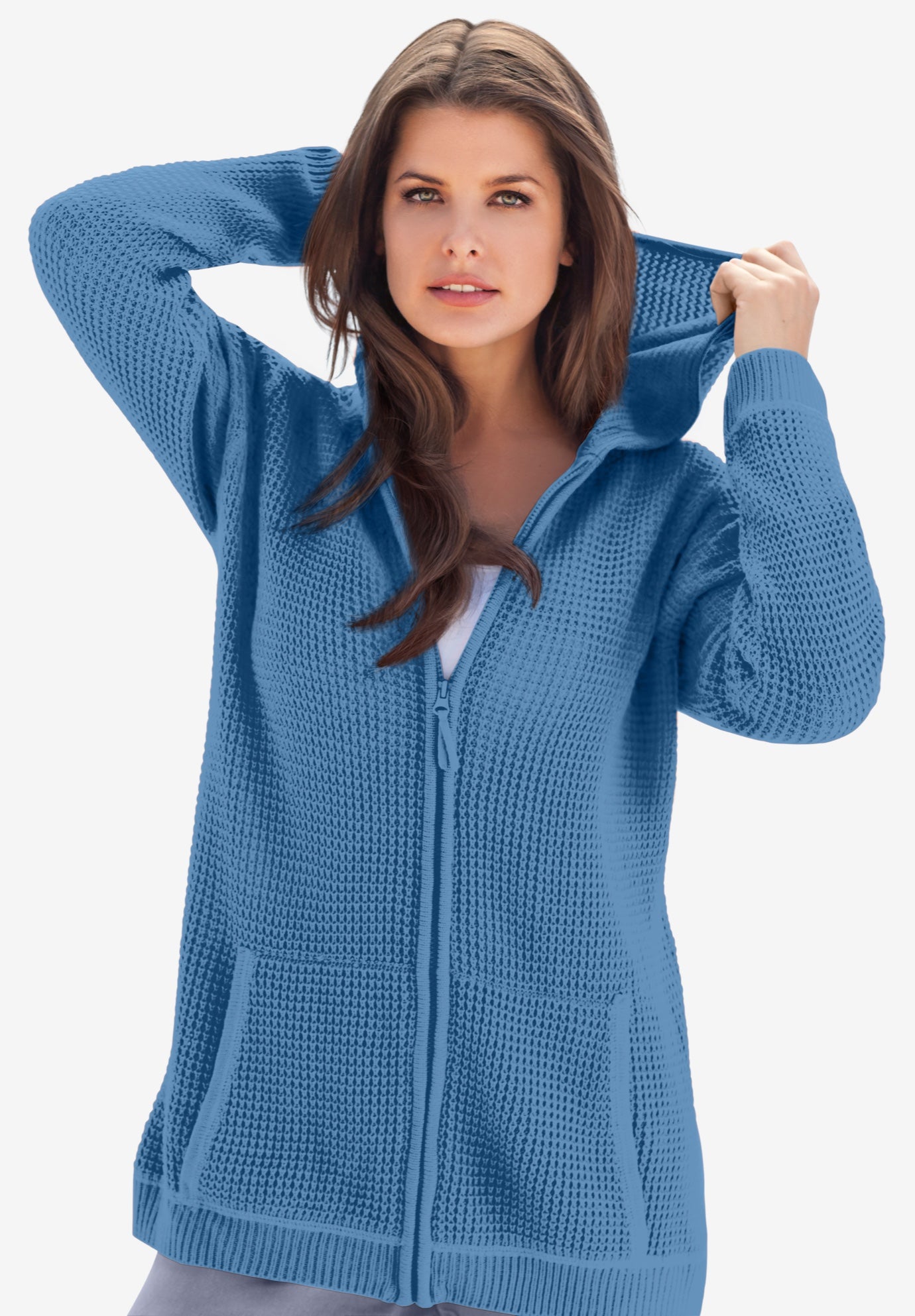 Plus Size Waffle Knit Zip Hoodie image number 0