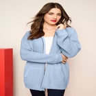 Plus Size Waffle Knit Zip-Front Relaxed Hoodie image number null