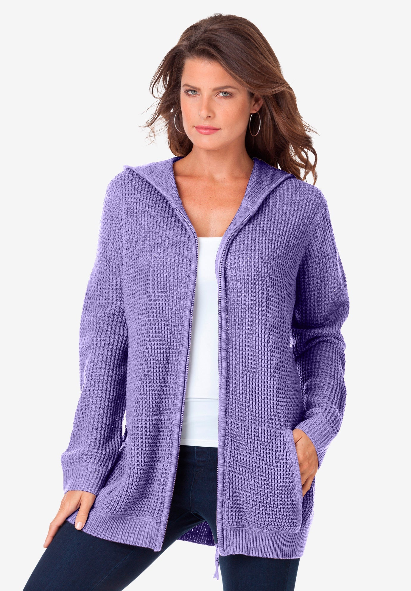 Plus Size Waffle Knit Zip Hoodie image number 0