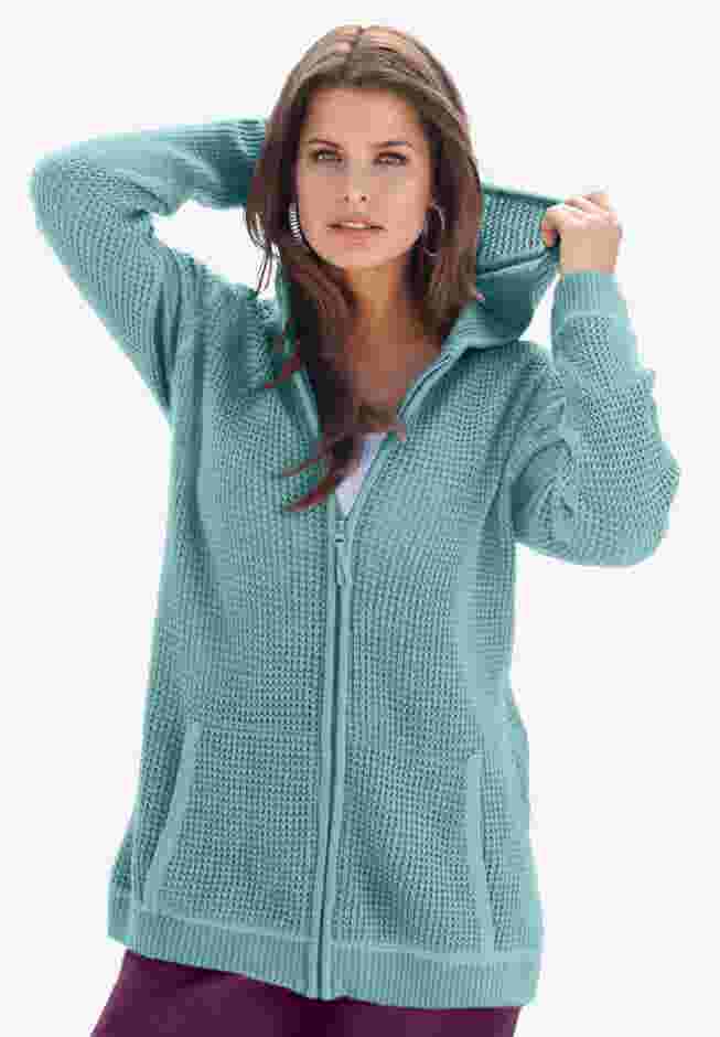 Plus Size Waffle Knit Zip Hoodie image number 0