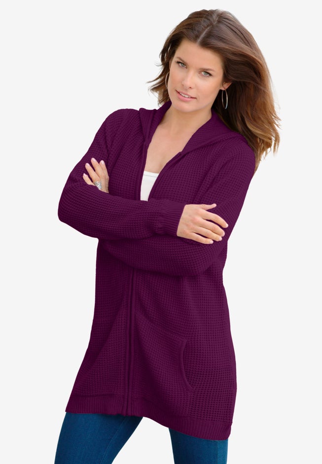 Plus Size Waffle Knit Zip-Front Relaxed Hoodie image number 4