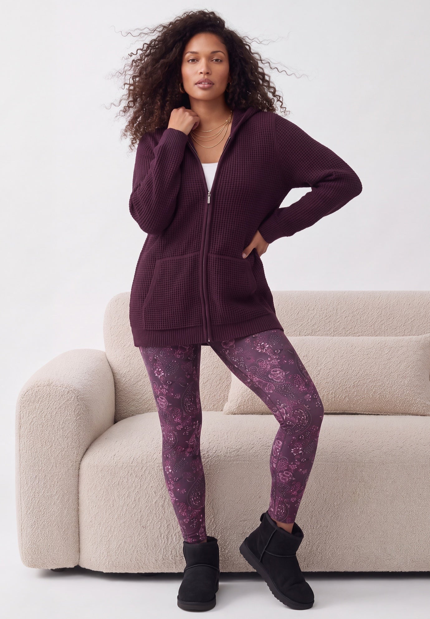 Plus Size Waffle Knit Zip-Front Relaxed Hoodie image number 0