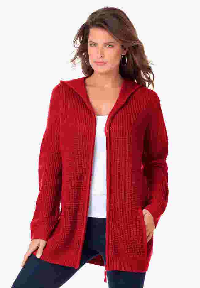 Plus Size Waffle Knit Zip Hoodie image number 1