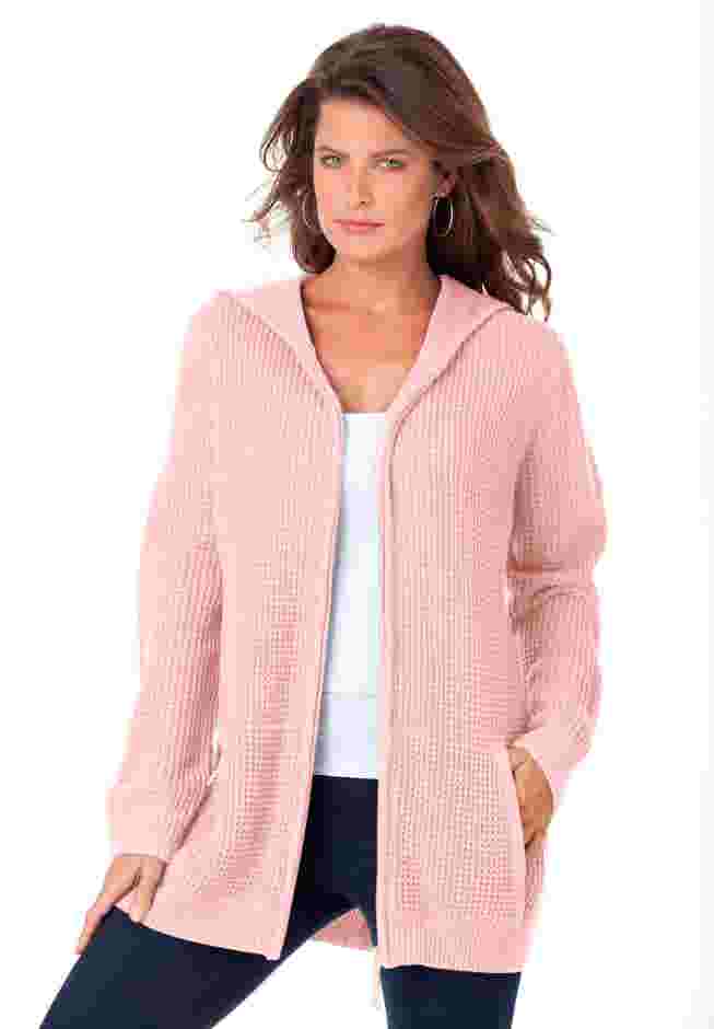 Plus Size Waffle Knit Zip Hoodie image number 0