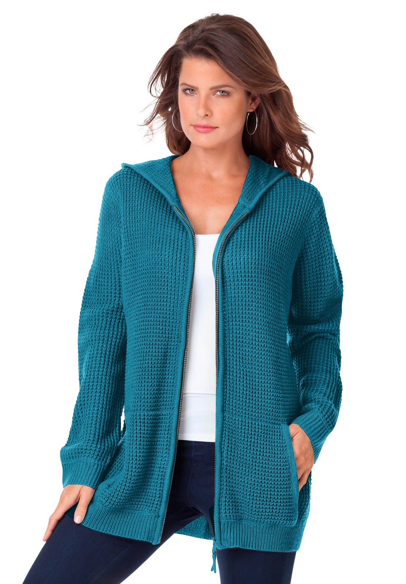 Plus Size Waffle Knit Zip Hoodie image number 0