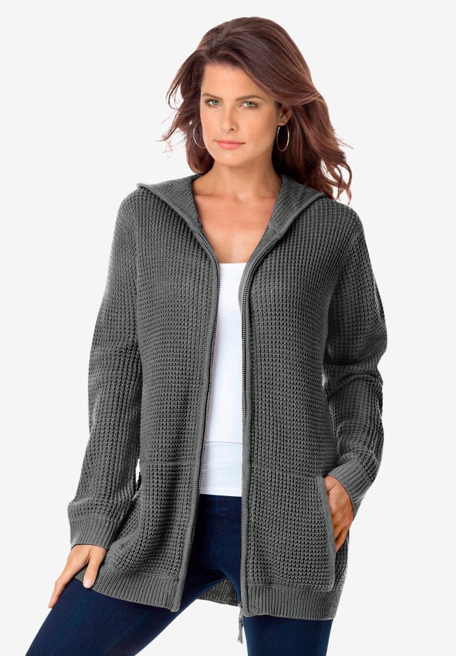 Plus Size Waffle Knit Zip Hoodie image number 0