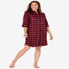 Plaid Flannel Button-Front Sleepshirt image number null
