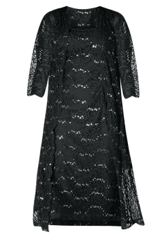 Fashionable Lace & Sequin Jacket Dress Set, Black | Roaman's