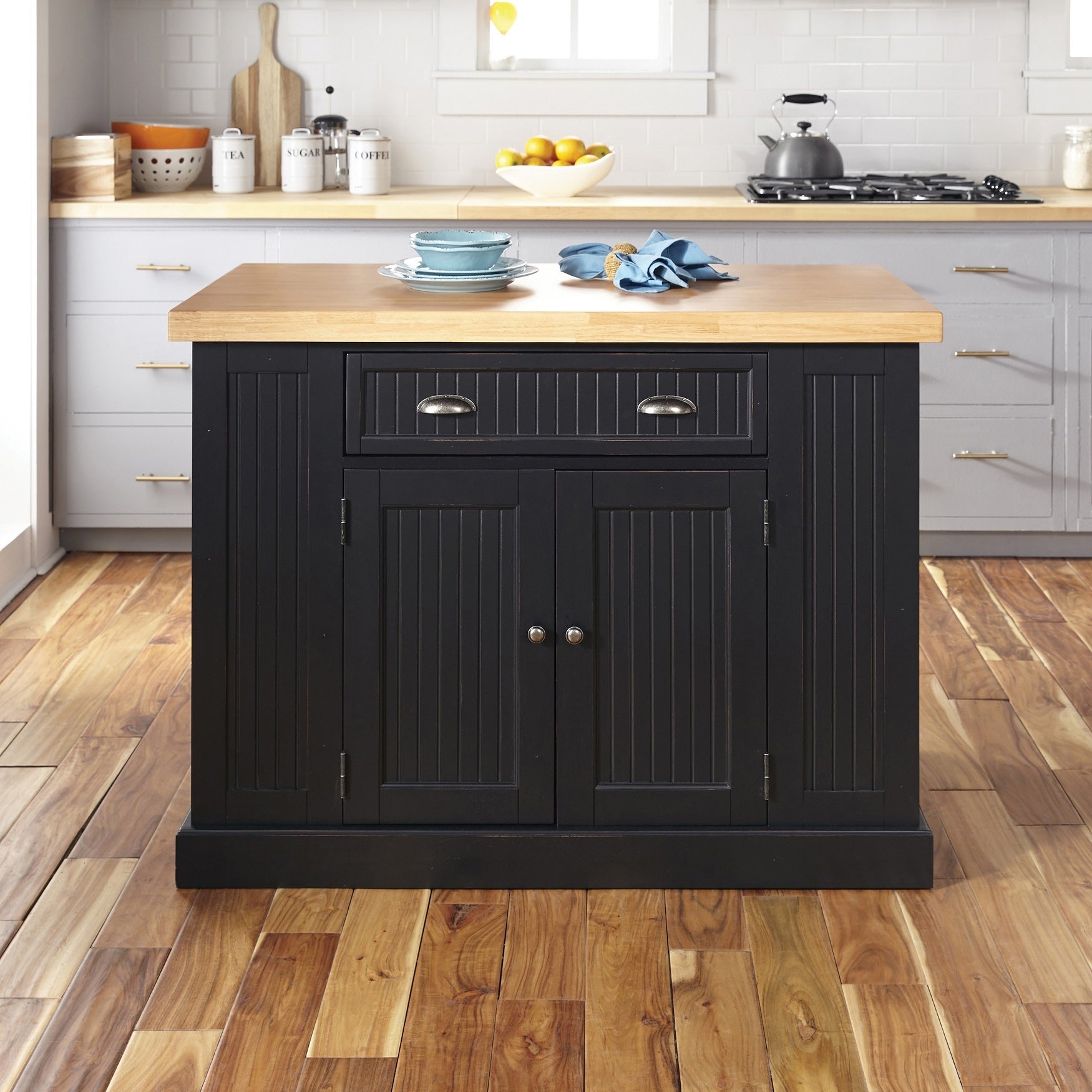 Stylish Nantucket Black Kitchen Island, Black Roaman's