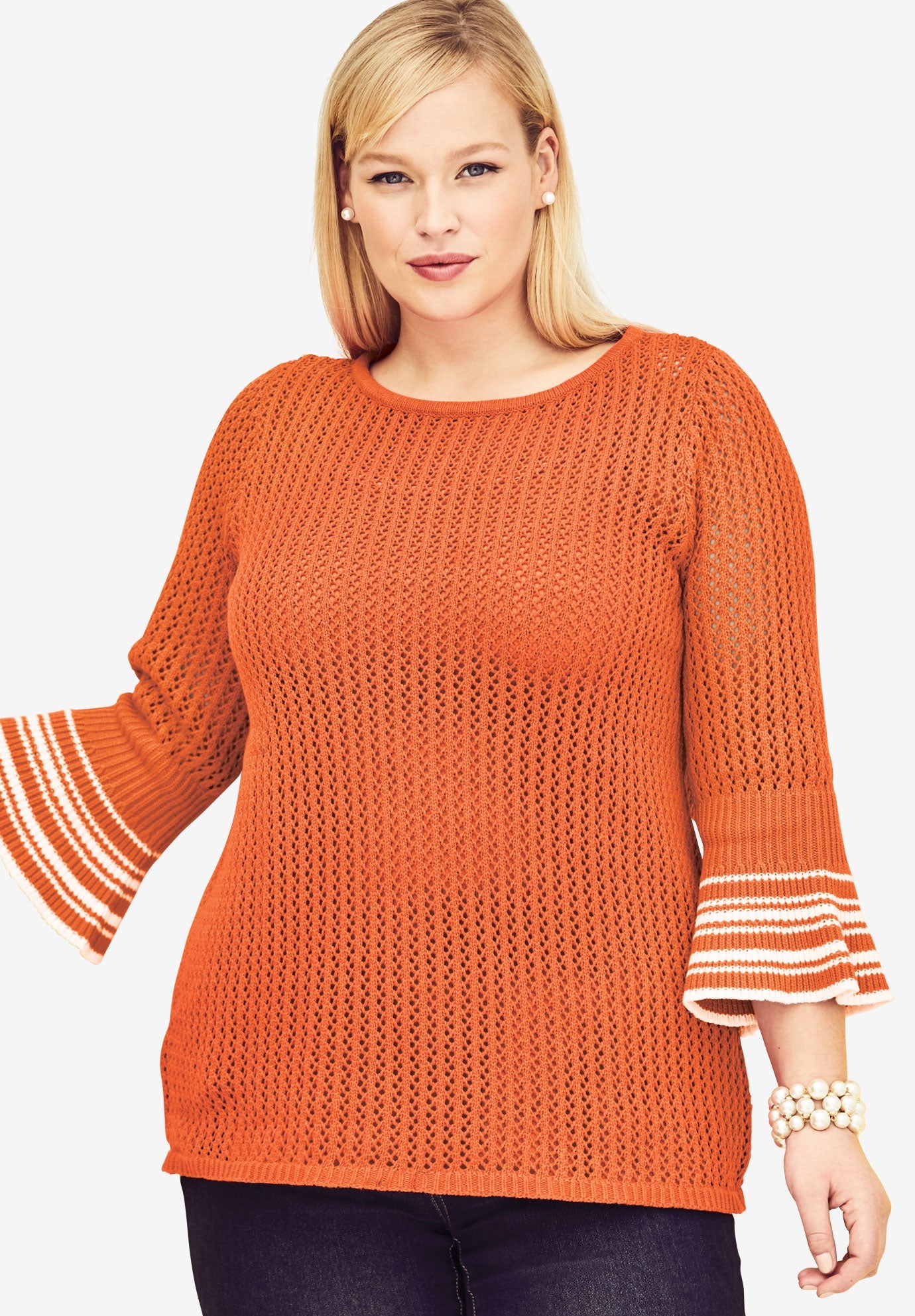 Crochet Bell Sleeve Sweater | Roaman's