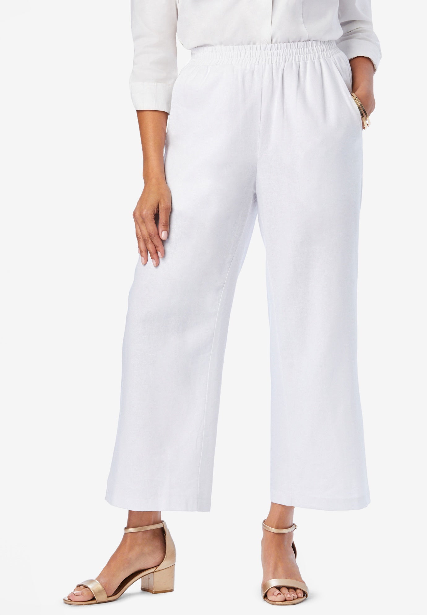 Wide Leg Linen Crop Pant | Roaman's