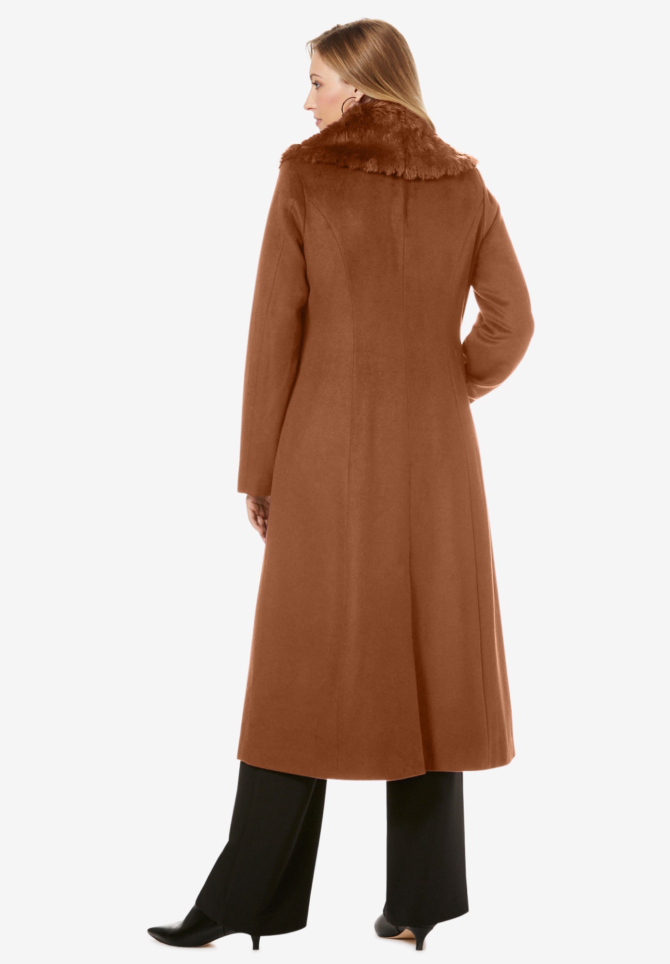 Long WoolBlend Coat with Faux Fur Collar Roaman's