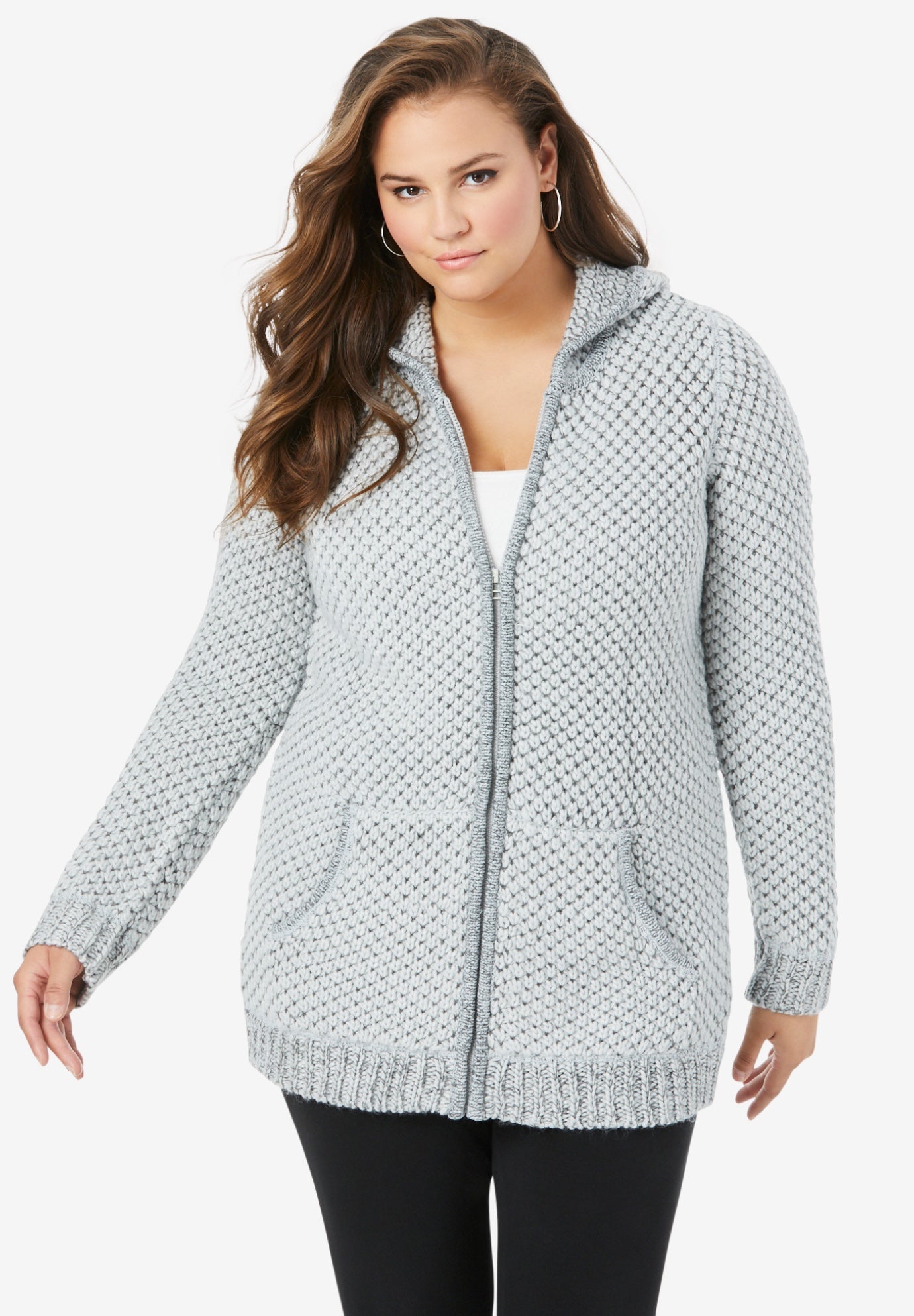 Tweed Thermal Hoodie Cardigan Roaman's