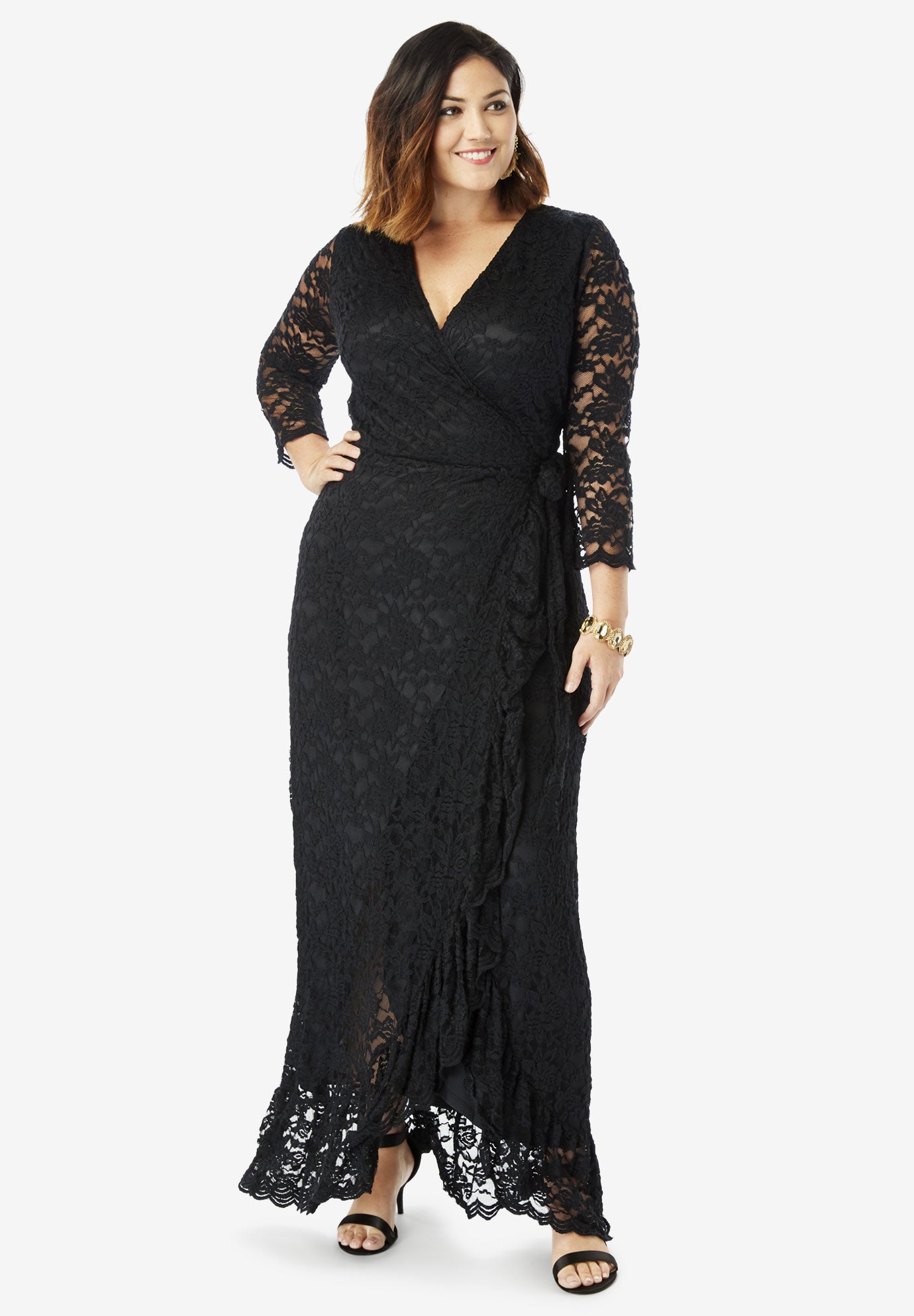 black lace wrap dress