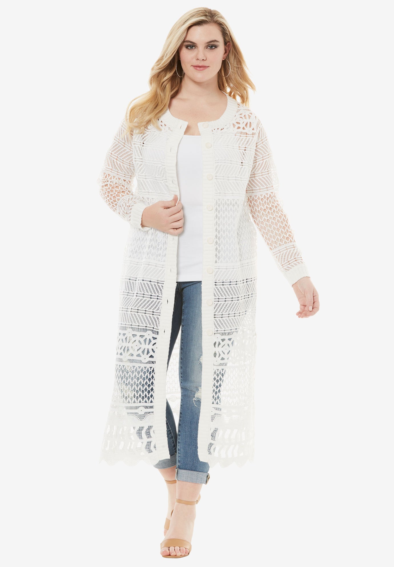 Long Lace Crochet Cardigan Plus Size Tops Roaman #39 s Long Lace Crochet Cardigan Plus Size Tops Roaman #39 s