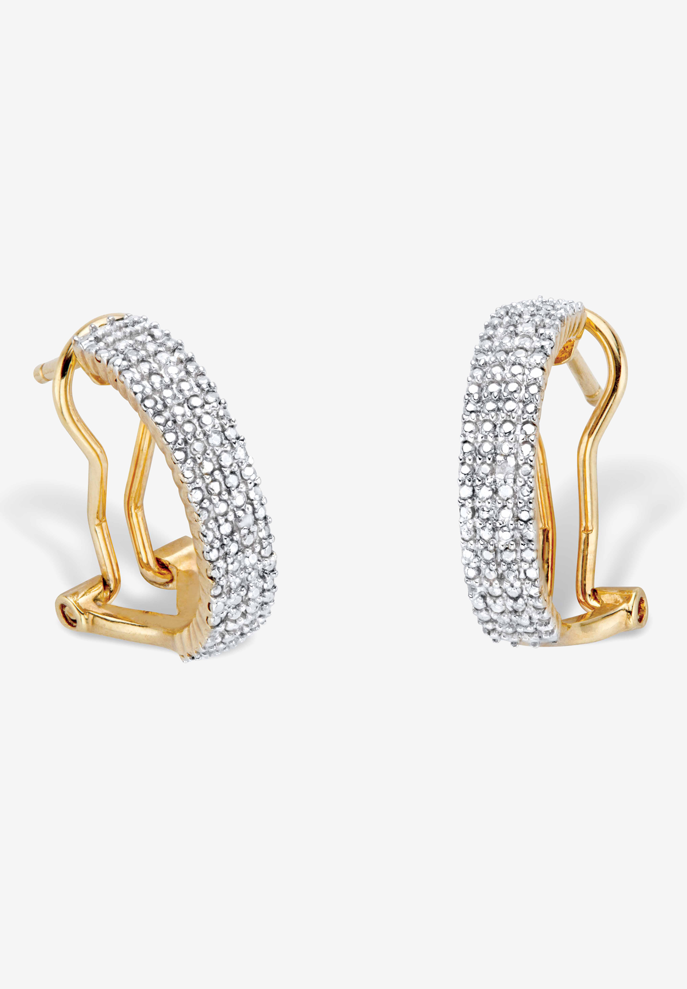 Yellow Gold-Plated Demi Hoop Earrings with Genuine Diamond Accents, DIAMOND