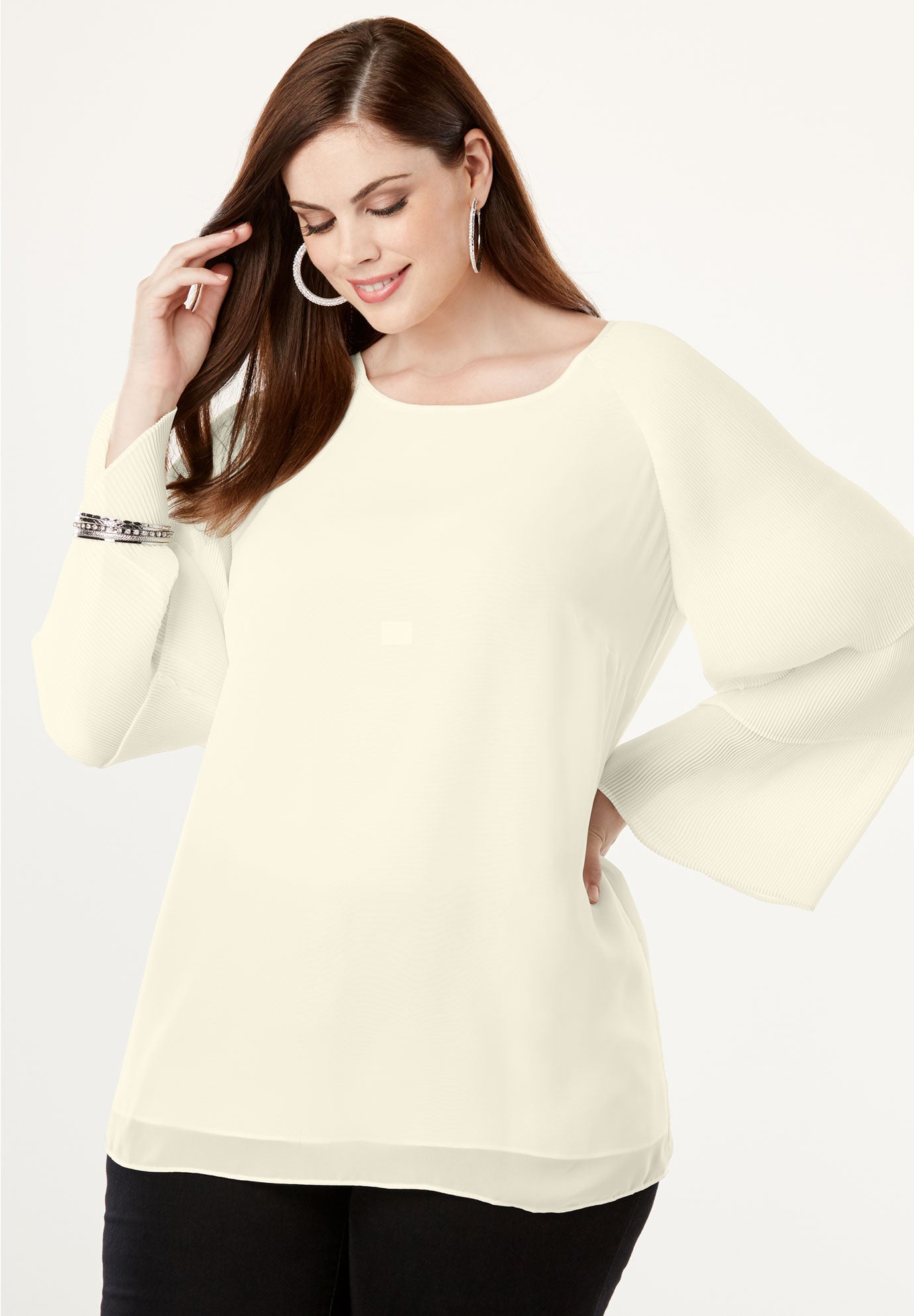 Tiered Bell Sleeve Top Plus Size Shirts Blouses Roaman S