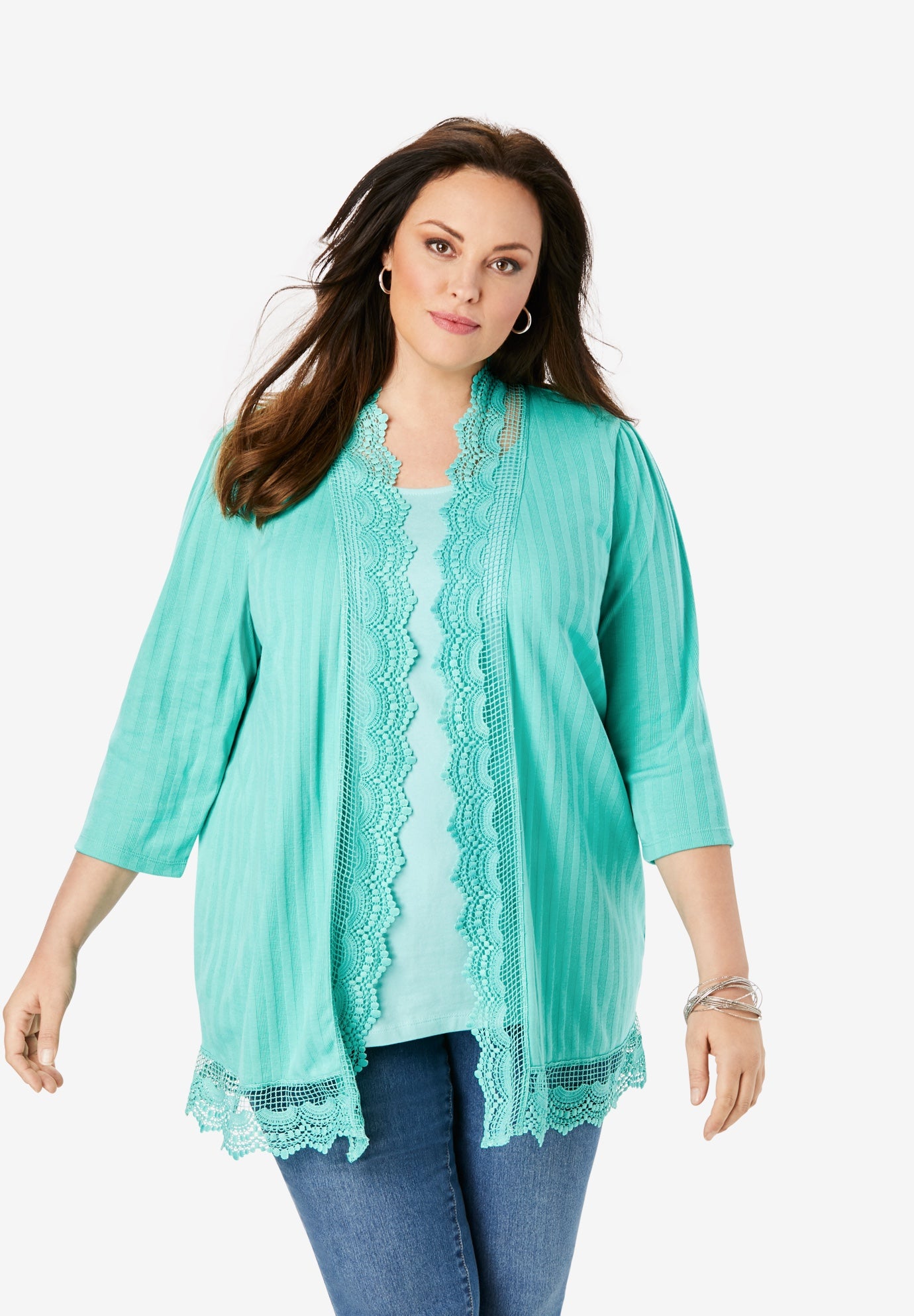 Crochet Trim Cardigan Plus Size Cardigans Roaman's