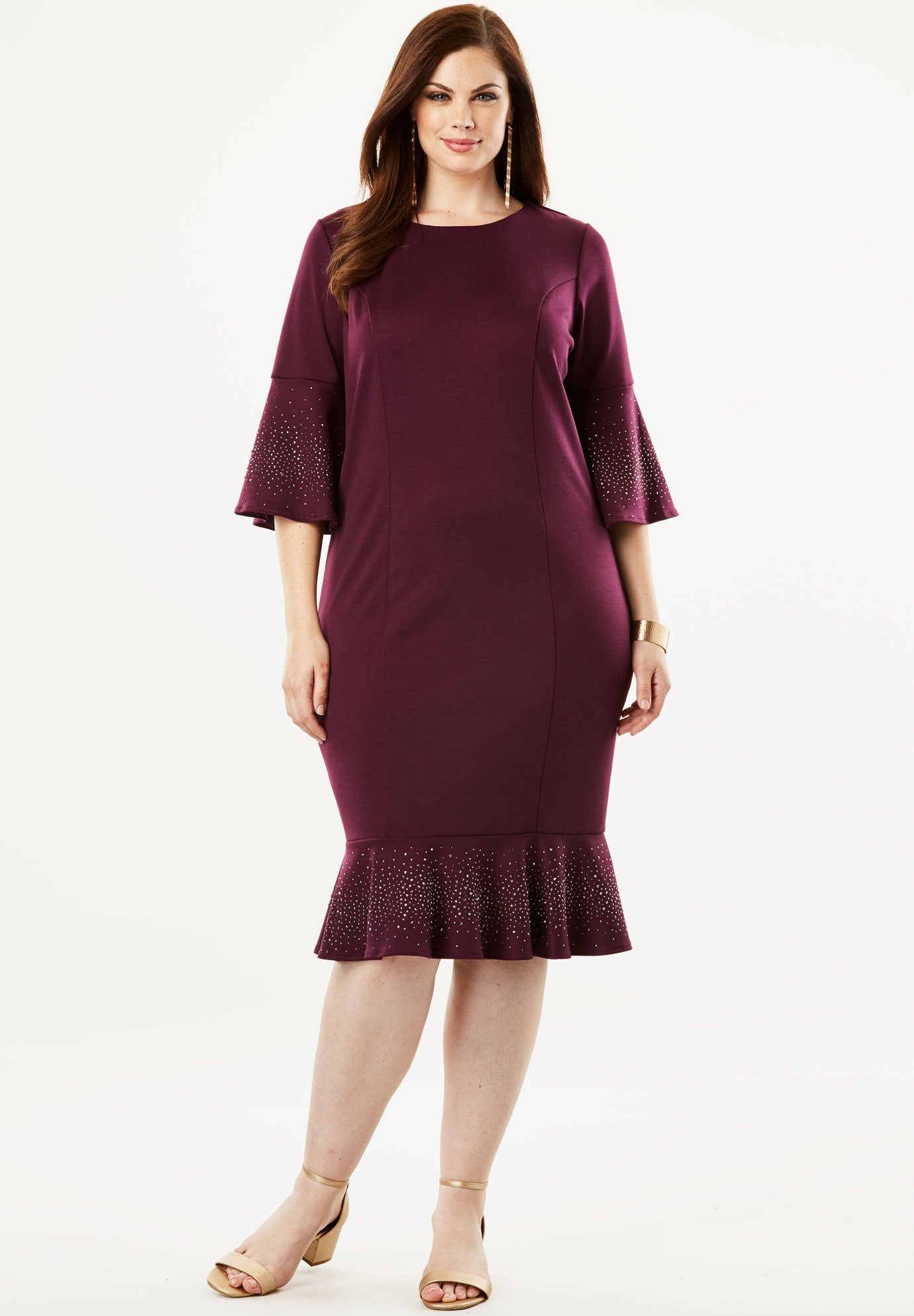 Ponte Dress with Bell Sleeves Plus Size Dresses Roaman's