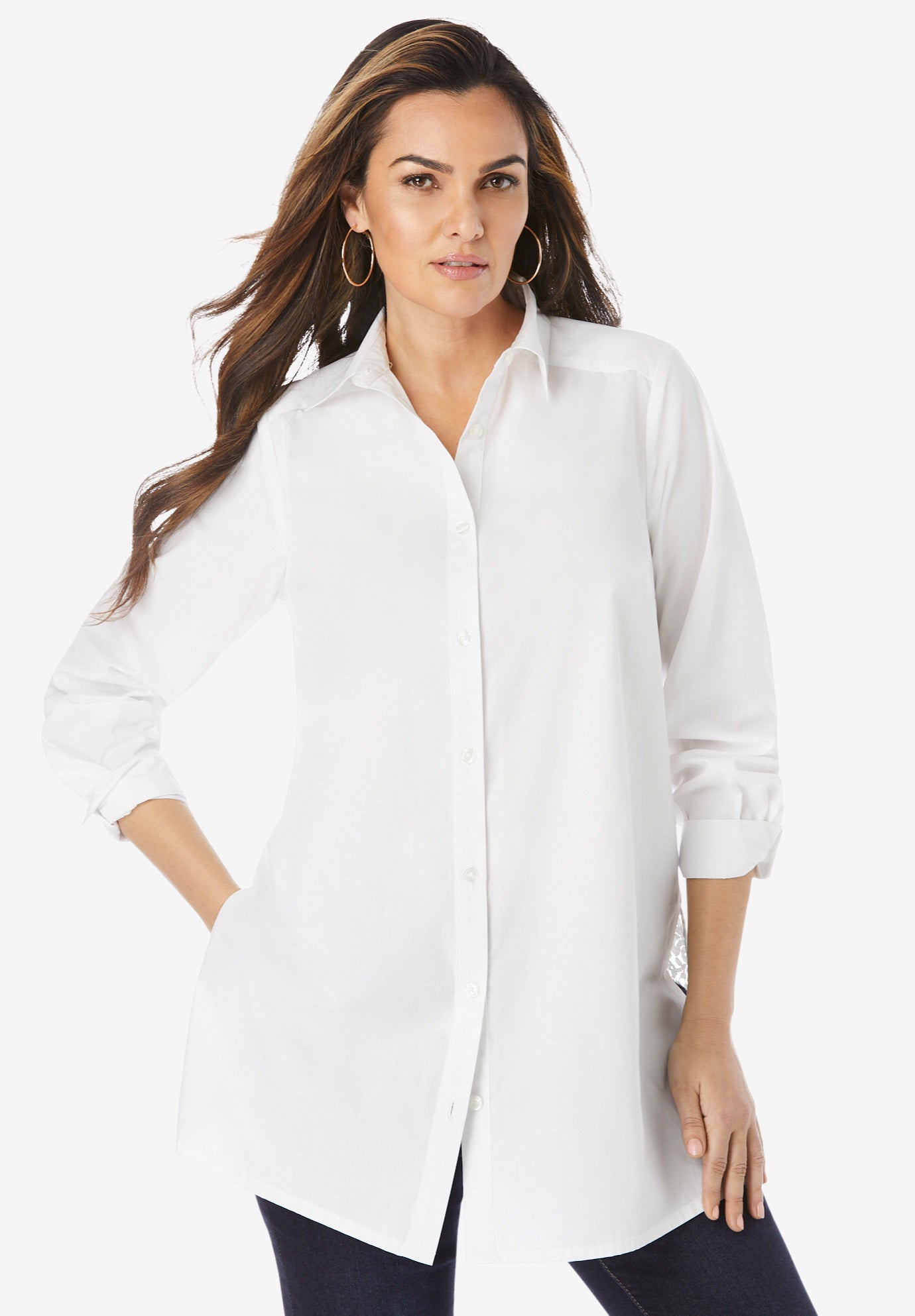 Lace Poplin Big Shirt Roaman's