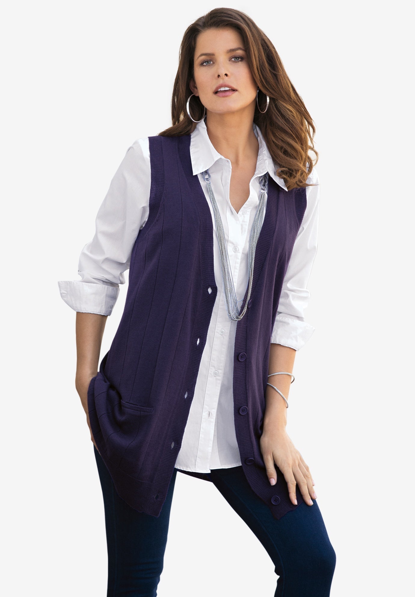 Fine Gauge Drop Needle Sweater Vest 