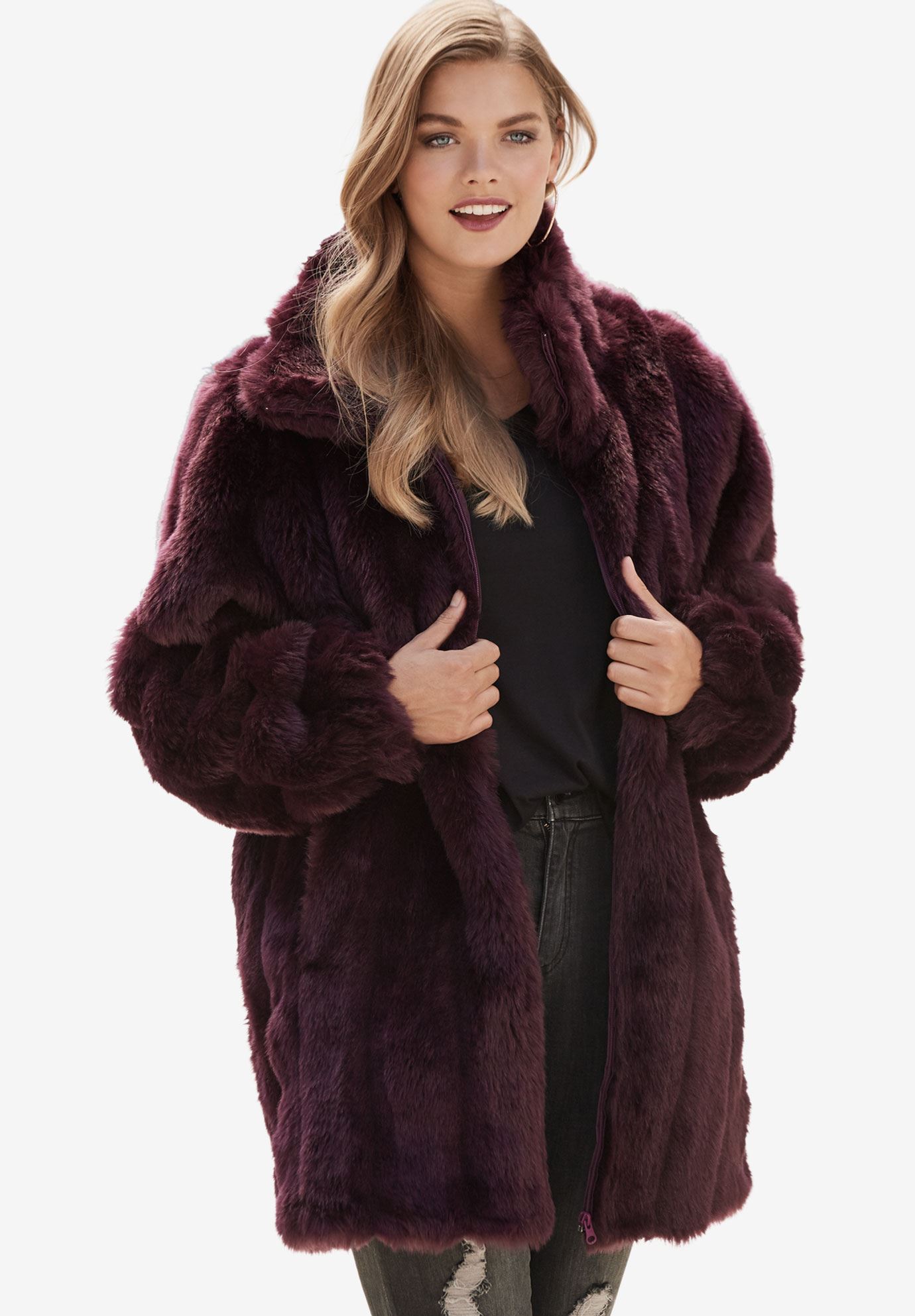 Short Faux-Fur Coat | Plus Size Coats & Jackets | Roaman's