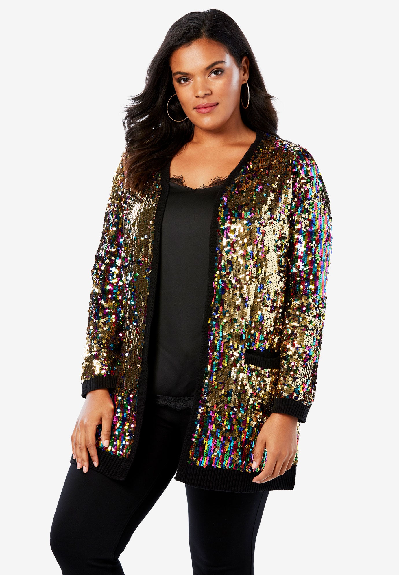 Multicolor Sequin Cardigan | Plus Size Cardigans | Roaman's