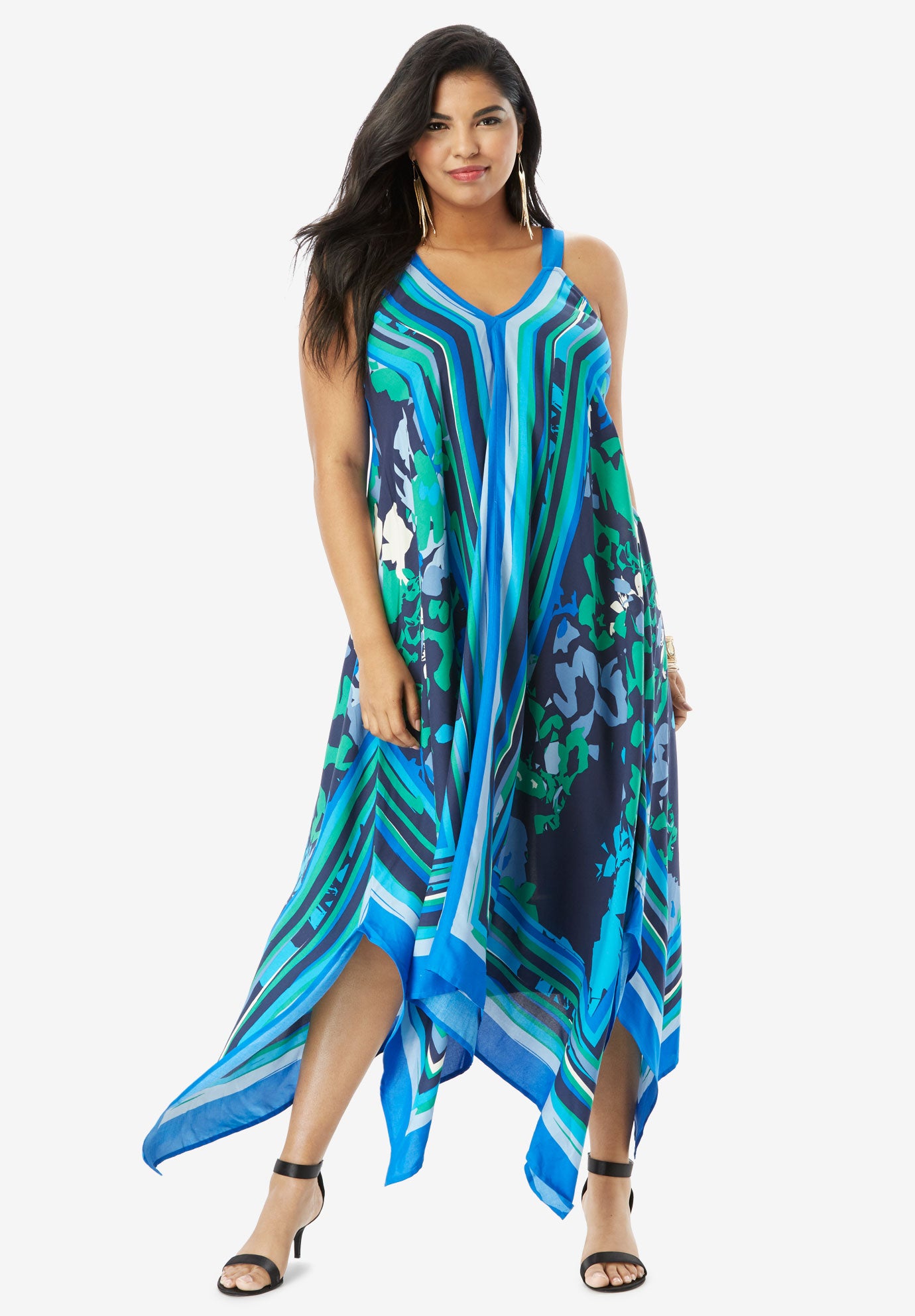 Scarf Print Maxi Dress By Denim 24/7 Plus Size Maxi Dresses Roaman's