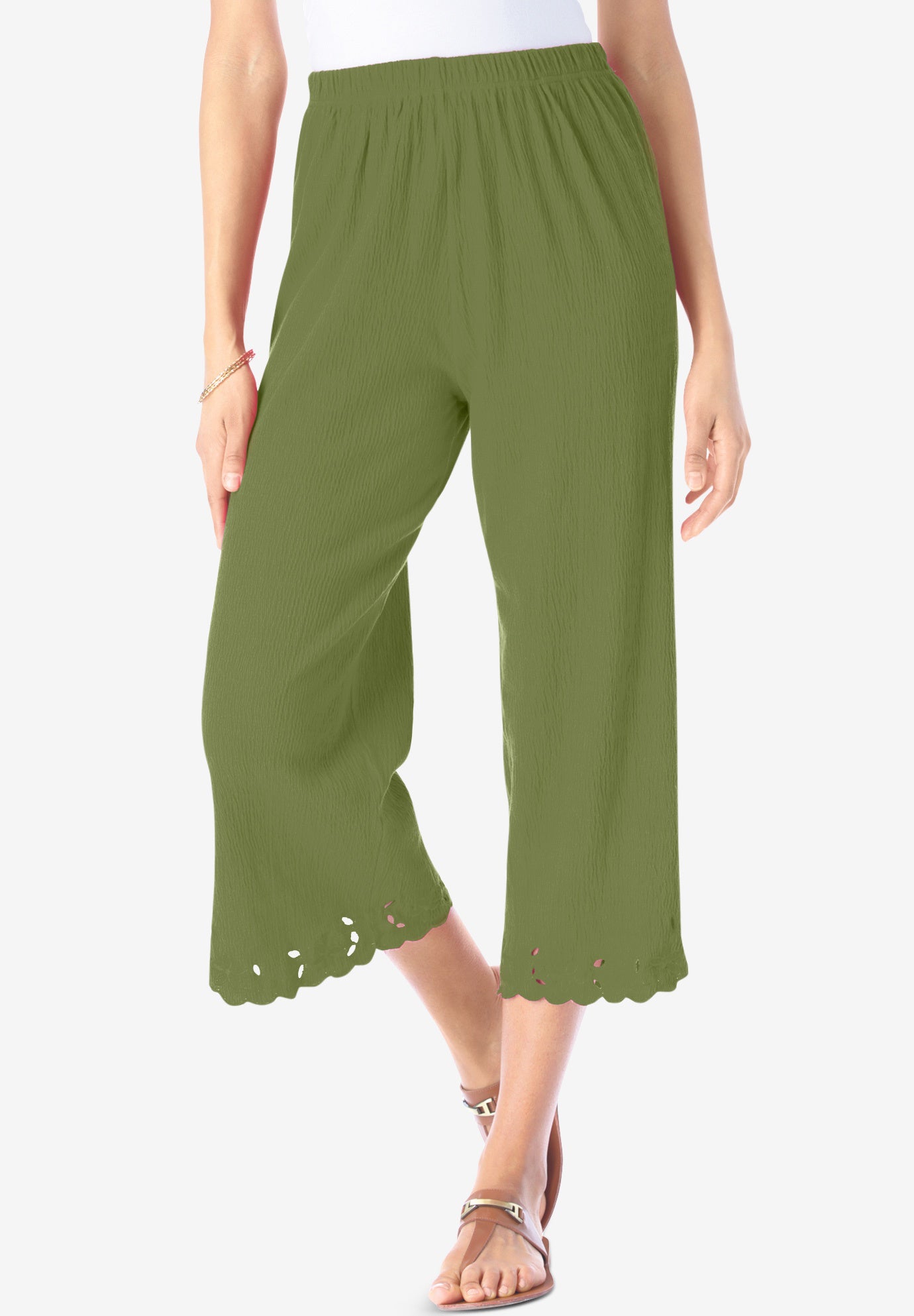 CrinkleKnit Gauze Eyelet Capri Roaman's